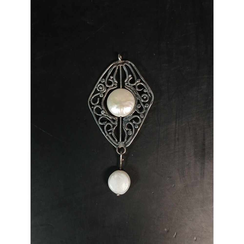 Sterling Silver 925 YAM Israel Mother of Pearl Pendant ~2"